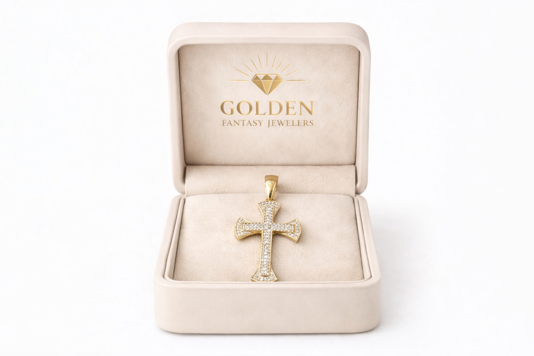 10K Yellow Gold Cross Charm 0.25 ct Natural Diamond
