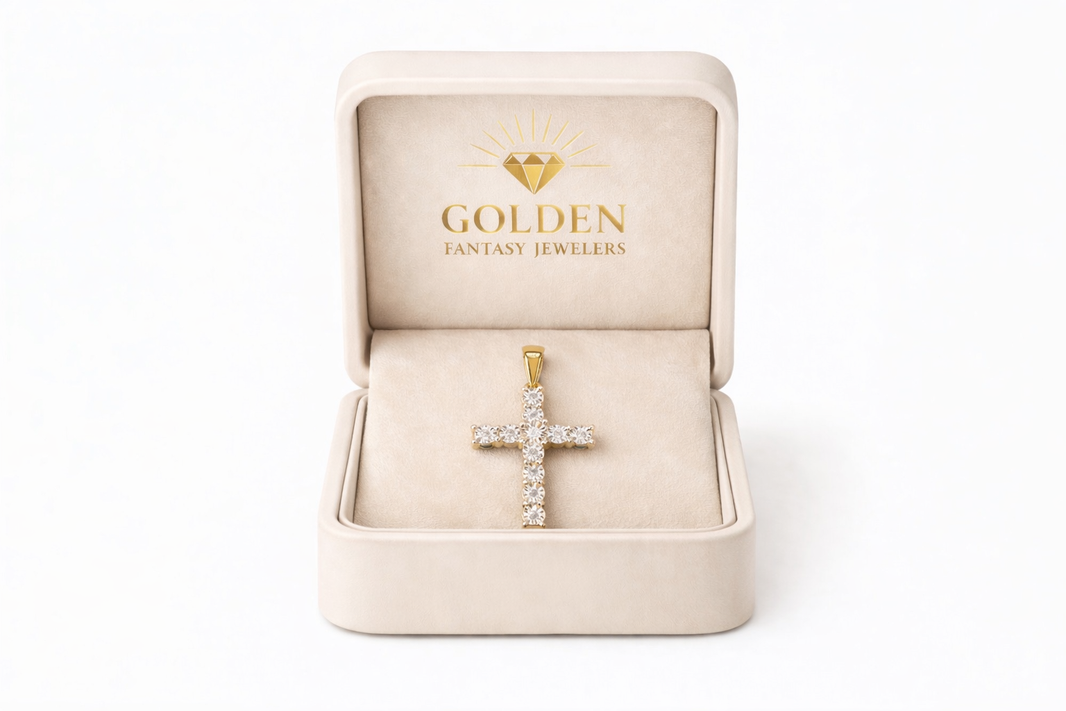 10K Yellow Gold Cross Charm 0.17 ct Natural Diamond