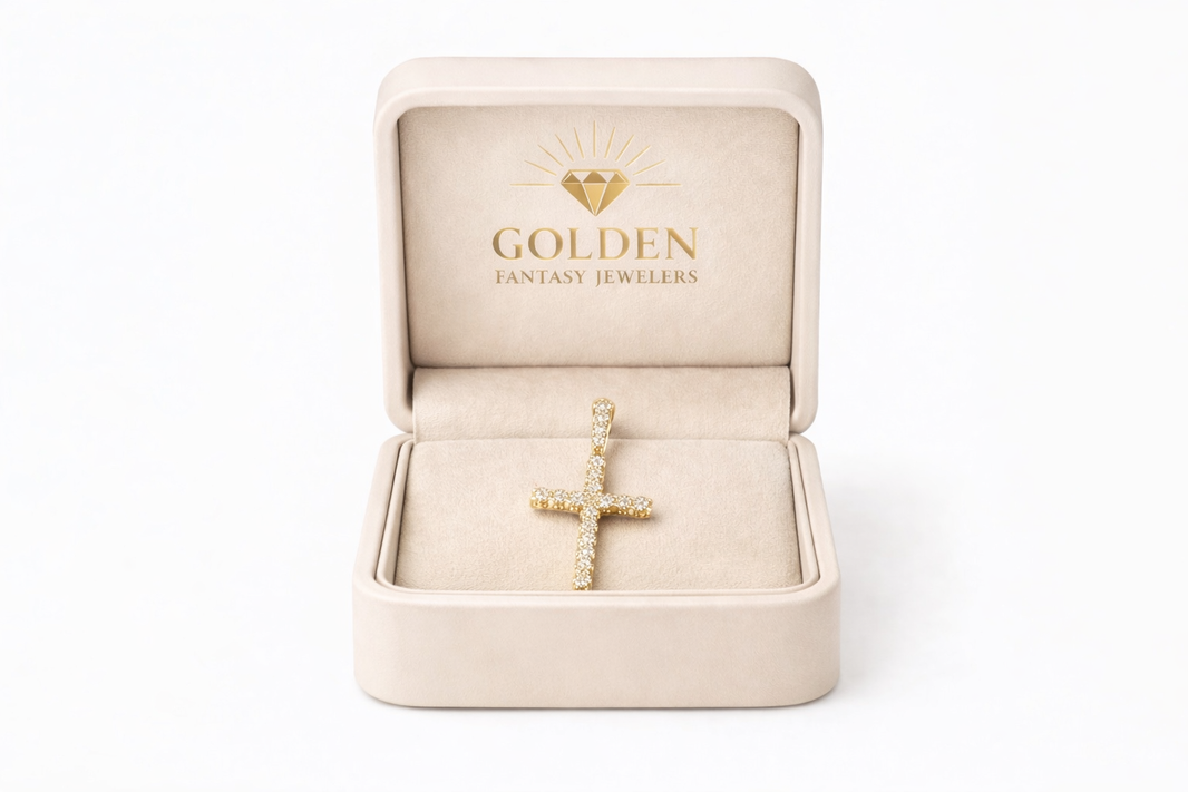 14K Yellow Gold Cross Charm 0.28 ct Natural Diamond