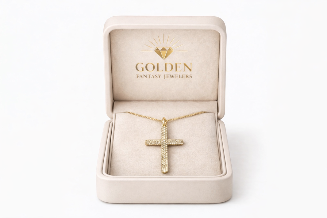 14K Yellow Gold Cross Charm/Chain 0.26 ct Natural Diamond