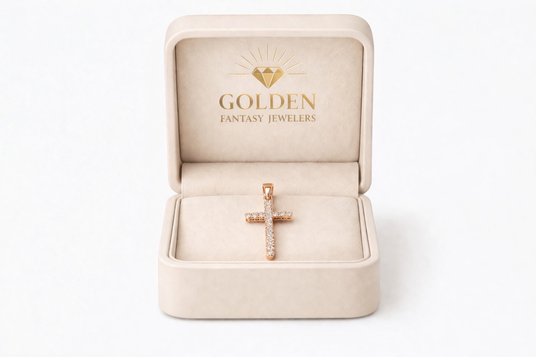 14K Rose Gold Cross Charm 0.25 ct Natural Diamond