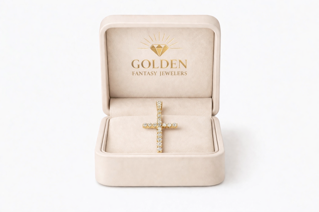 14K Yellow Gold Cross Charm 0.57 ct Natural Diamond