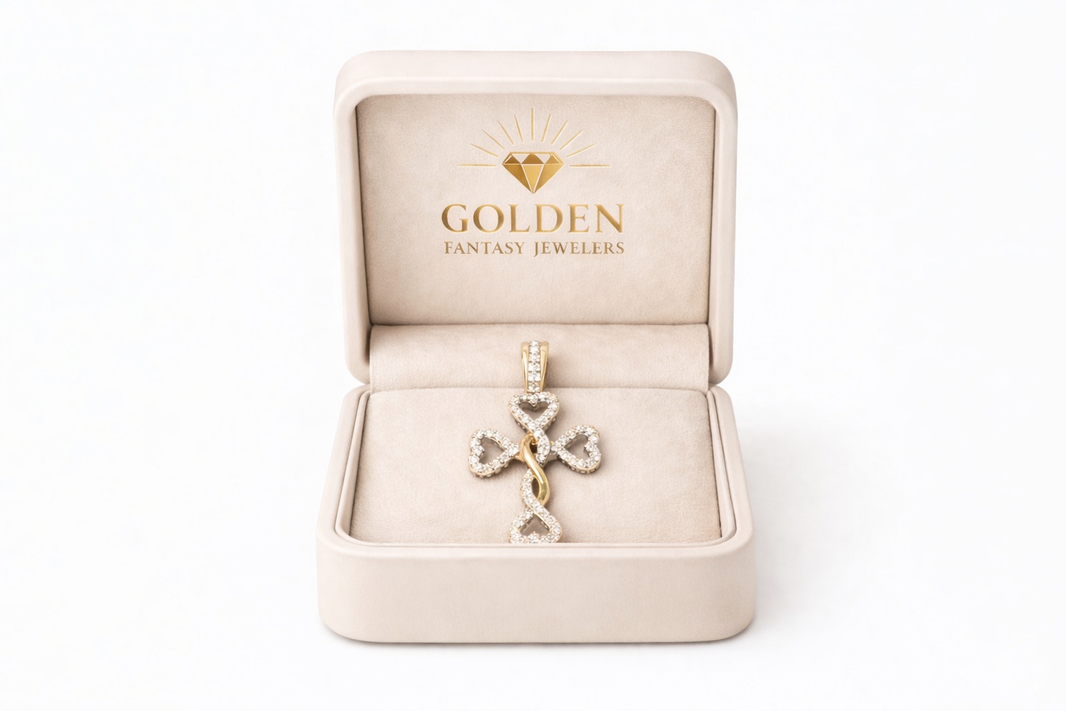 10K Yellow Gold Heart-Cross Charm 0.15 ct Natural Diamond