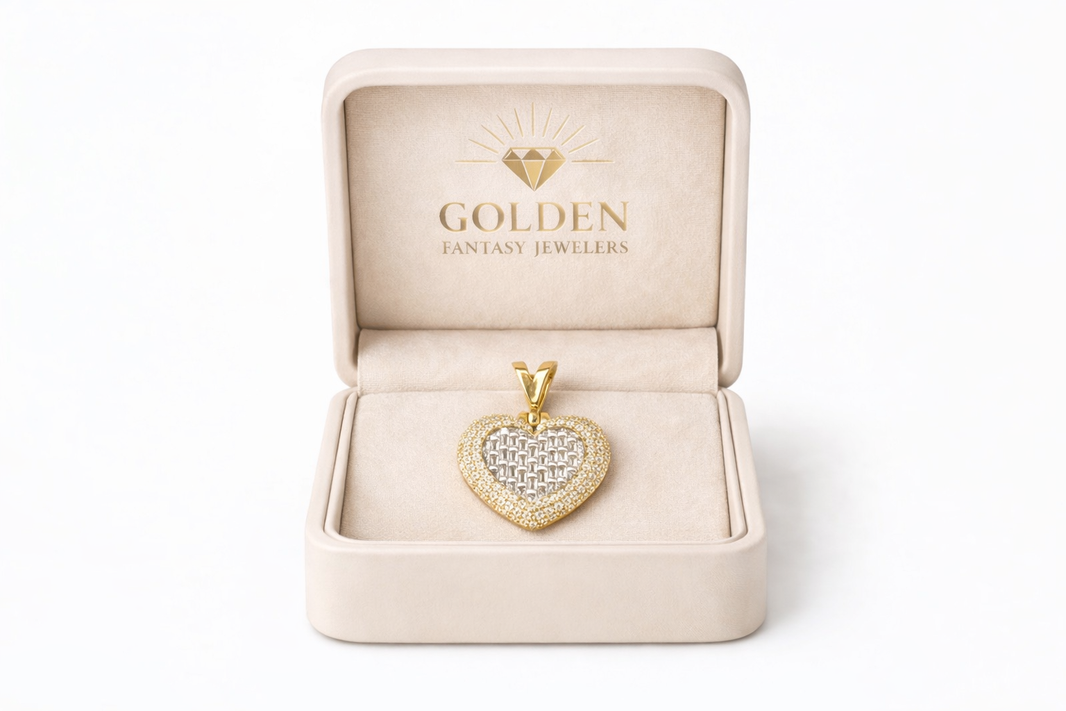 14K Two-Tone Gold Heart Charm 0.61 ct Natural Diamond