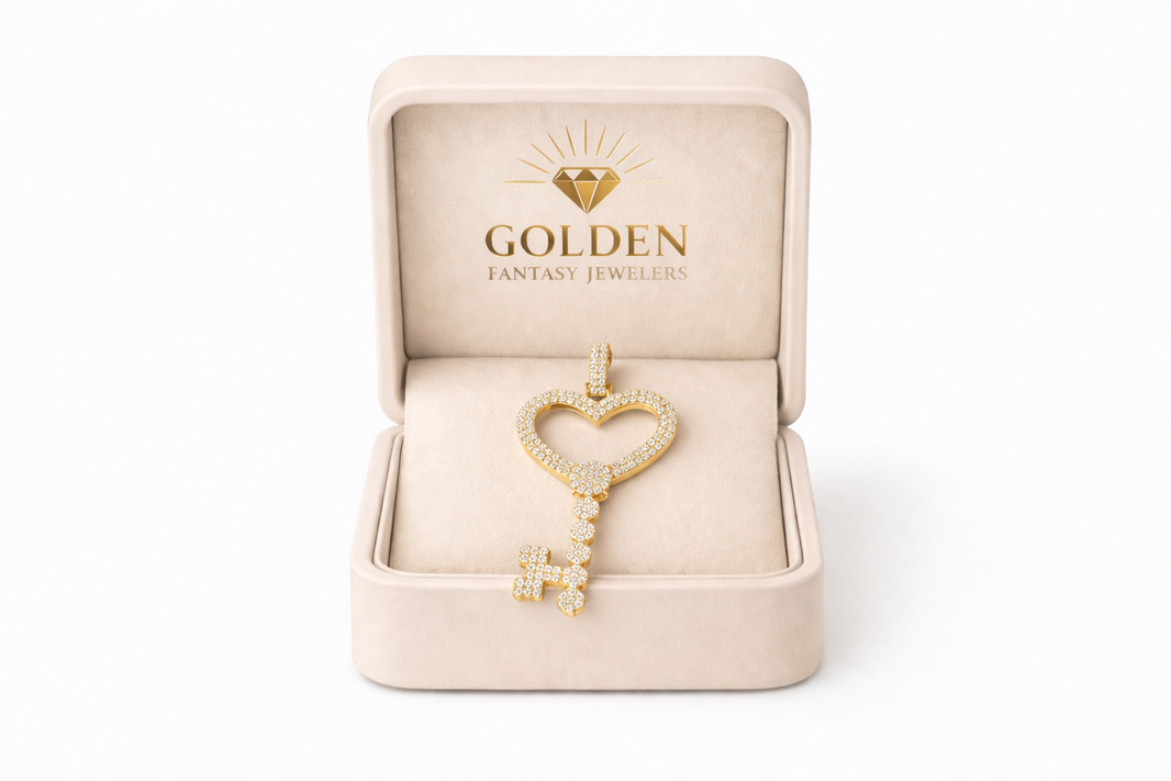 14K Yellow Gold Key-to-Heart Charm 2.59 ct Natural Diamond