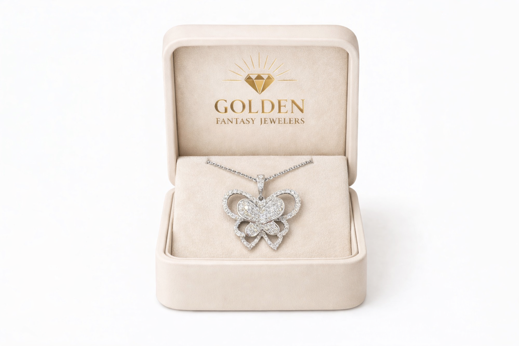 14K White Gold Butterfly Charm 1.00 ct Natural Diamond