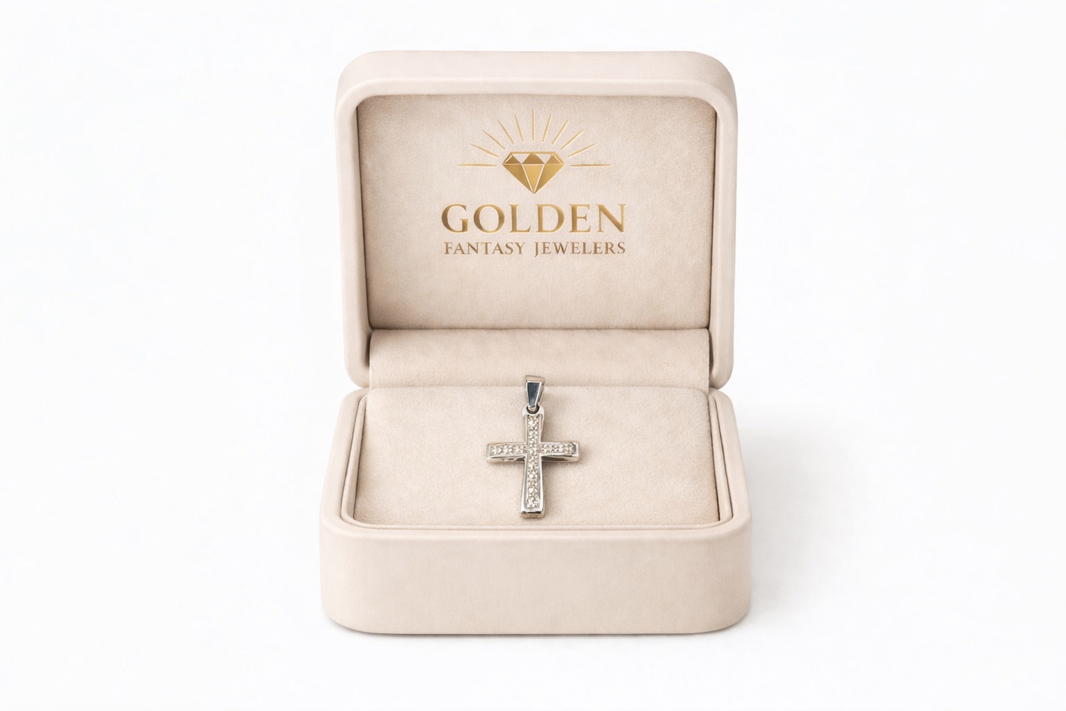 10K White Gold Cross Charm 0.05 ct Natural Diamond