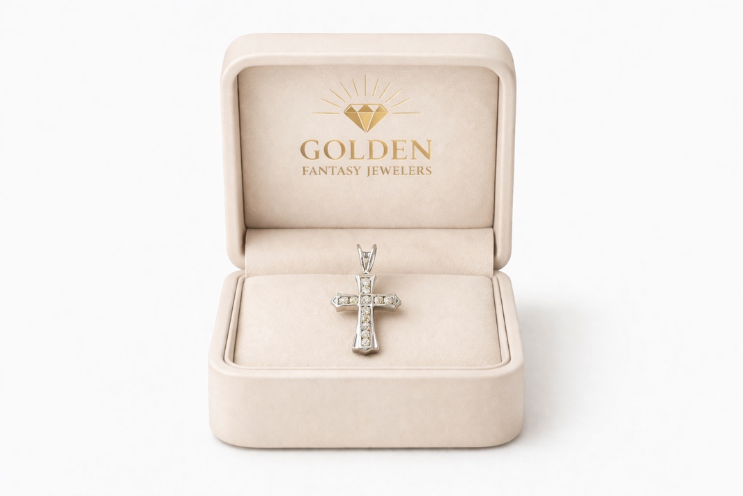 14K White Gold Cross Charm 0.25 ct Natural Diamond
