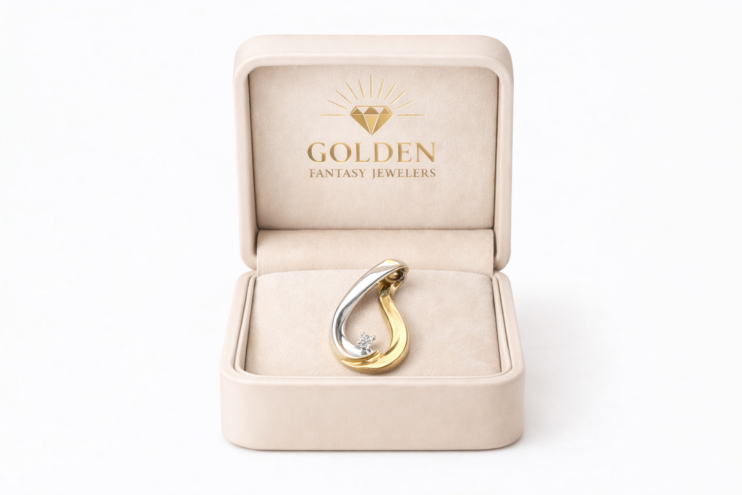 10K Two-Tone Gold Tear-Drop Charm 0.03 ct Natural Diamond