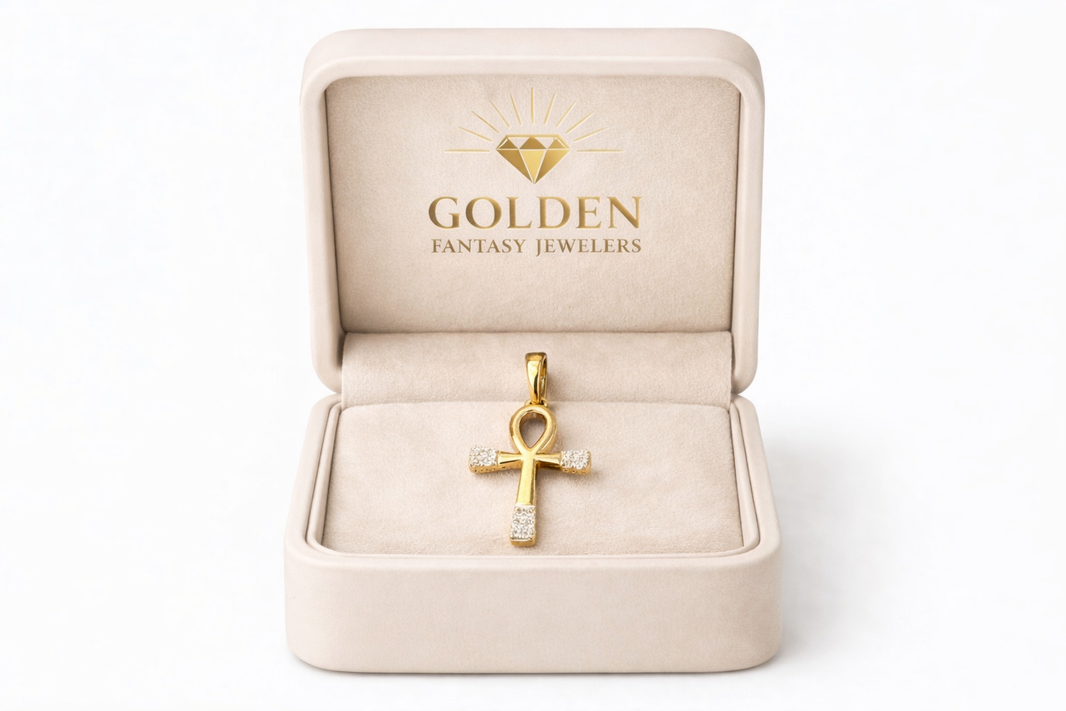 10K Yellow Gold Ankh Charm 0.05 ct Natural Diamond