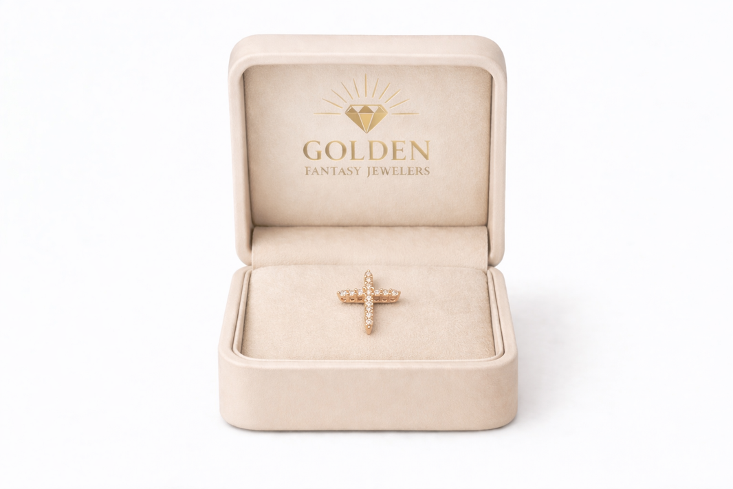 14K Rose Gold Cross Charm 0.13 ct Natural Diamond