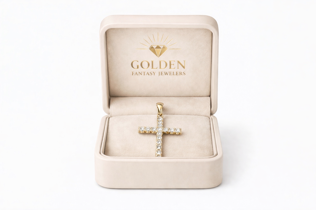 14K Yellow Gold Cross Charm 0.52 ct Natural Diamond
