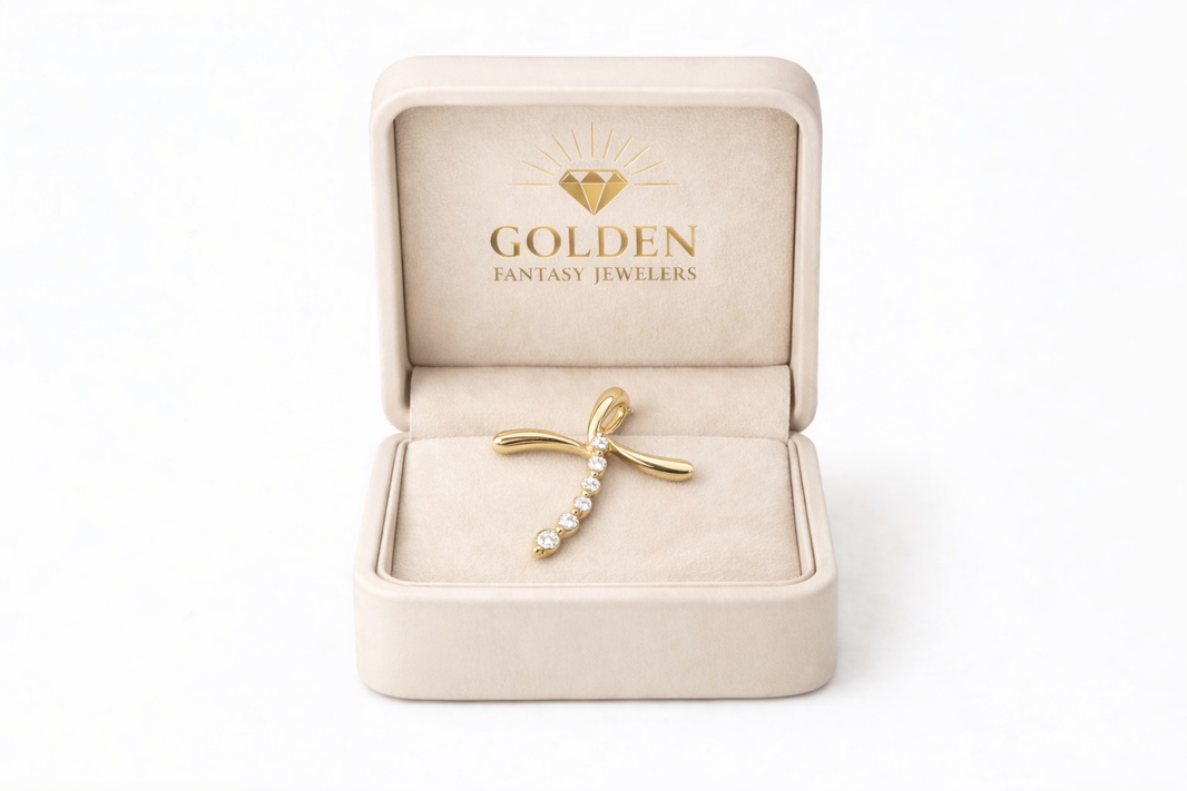 10K Yellow Gold Cross Charm Round 0.18 ct Natural Diamond