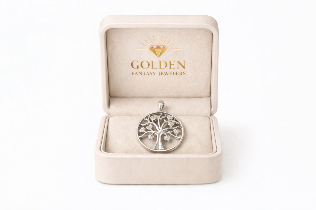 10K White Gold Tree of Life Charm 0.05 ct Natural Diamond