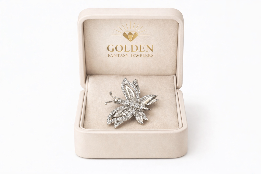 14K White Gold Butterfly Charm 0.42 ct Natural Diamond
