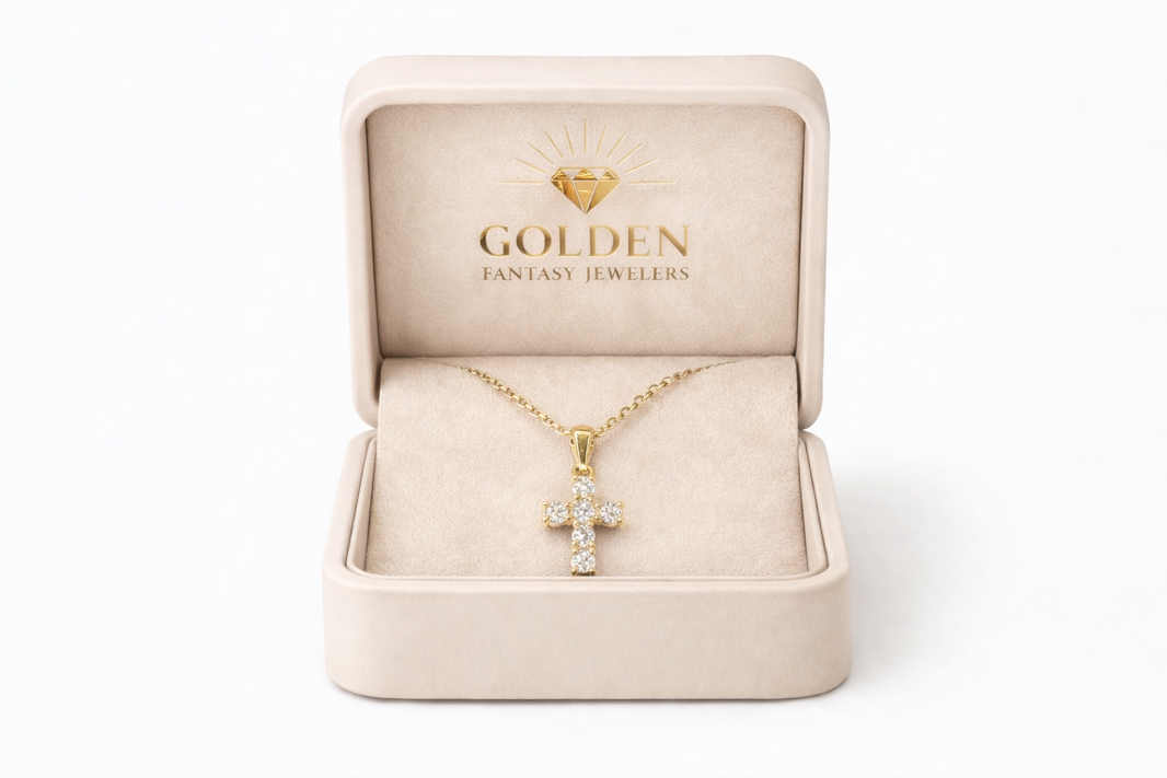 14K Yellow Gold Cross Charm/Chain 0.09 ct Natural Diamond
