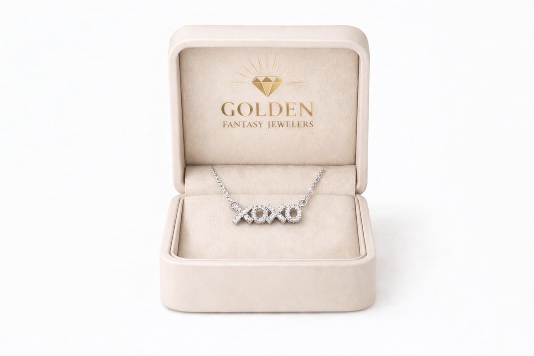 14K White Gold XOXO Charm/Chain Plate 0.10 ct Natural Diamond