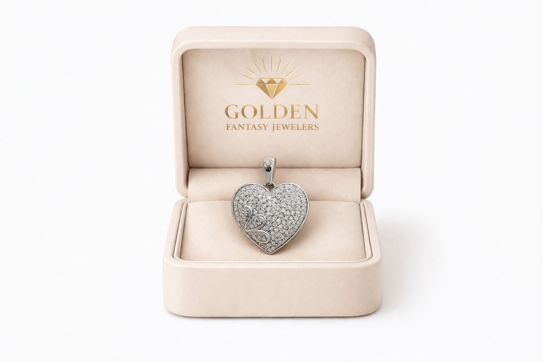 14K White Gold Heart Charm 0.35 ct Natural Diamond