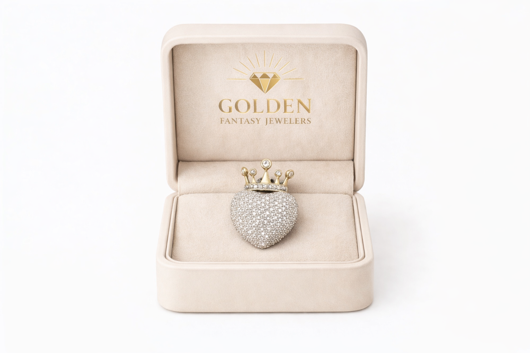 10K Two-Tone Gold Heart/Crown Charm 0.47 ct Natural Diamond