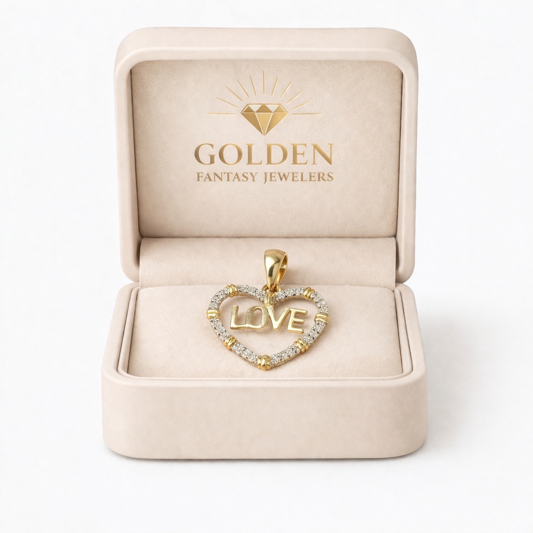 10K Two-Tone Gold Love/Heart Charm 0.16 ct Natural Diamond