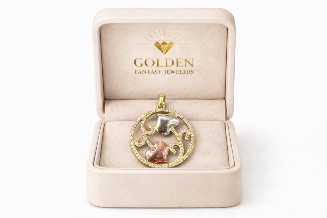 10K Tri-Color Gold Heart Charm 0.33 ct Natural Diamond