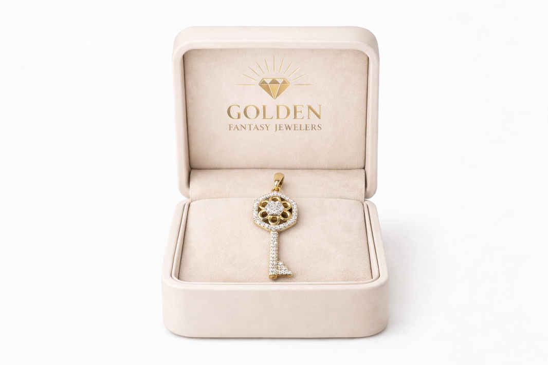 10K Two-Tone Gold Key Charm 0.15 ct Natural Diamond