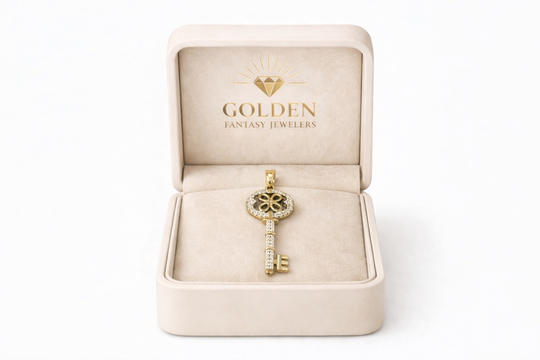 10K Two-Tone Gold Key E Charm 0.15 ct Natural Diamond