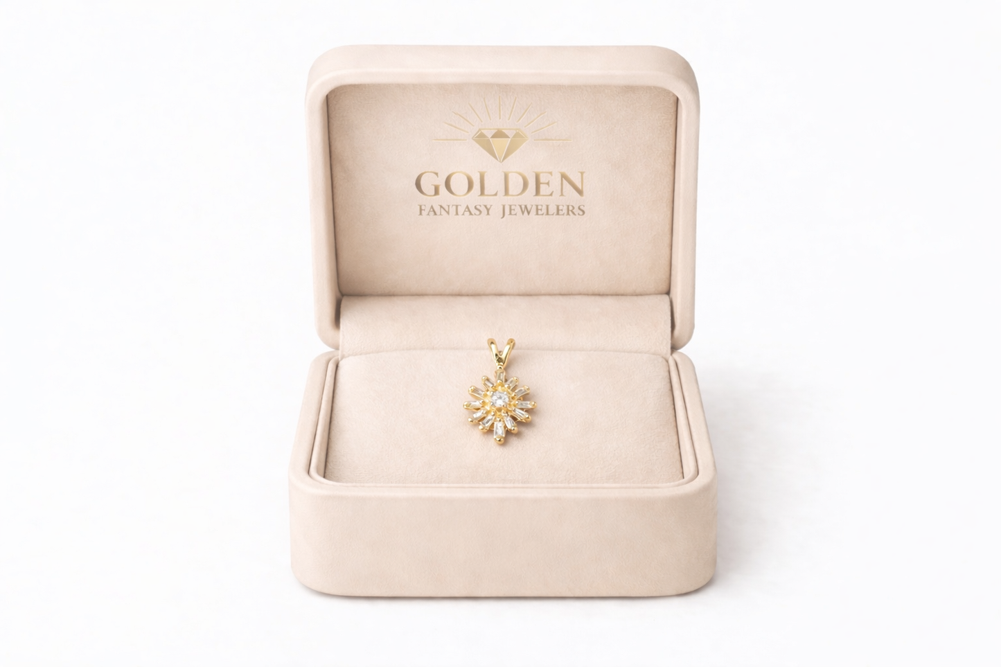 14K Yellow Gold Sunburst Charm Baguette 0.12 ct Natural Diamond