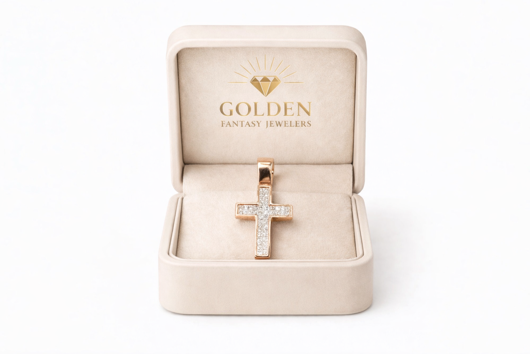 14K Rose Gold Cross Charm 1.01 ct Natural Diamond