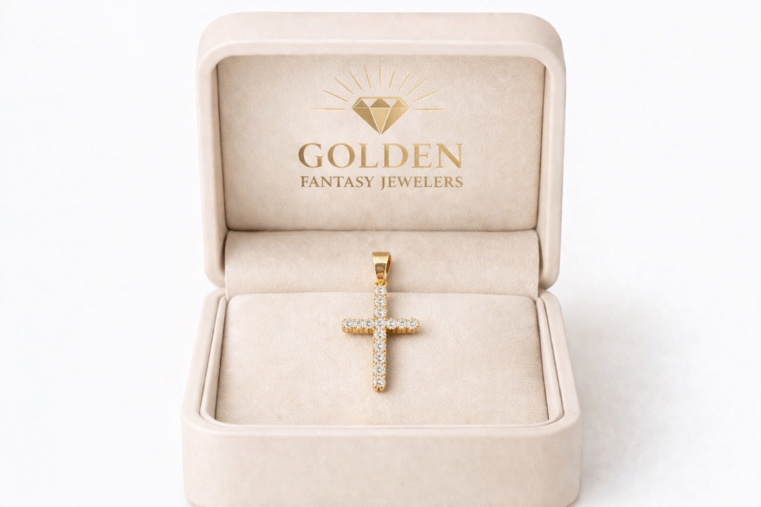 14K Rose Gold Cross Charm 1.08 ct Natural Diamond