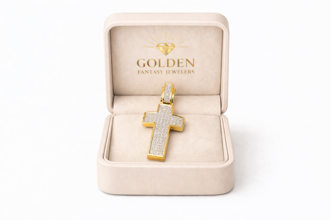 14K Yellow Gold Cross Charm 1.47 ct Natural Diamond