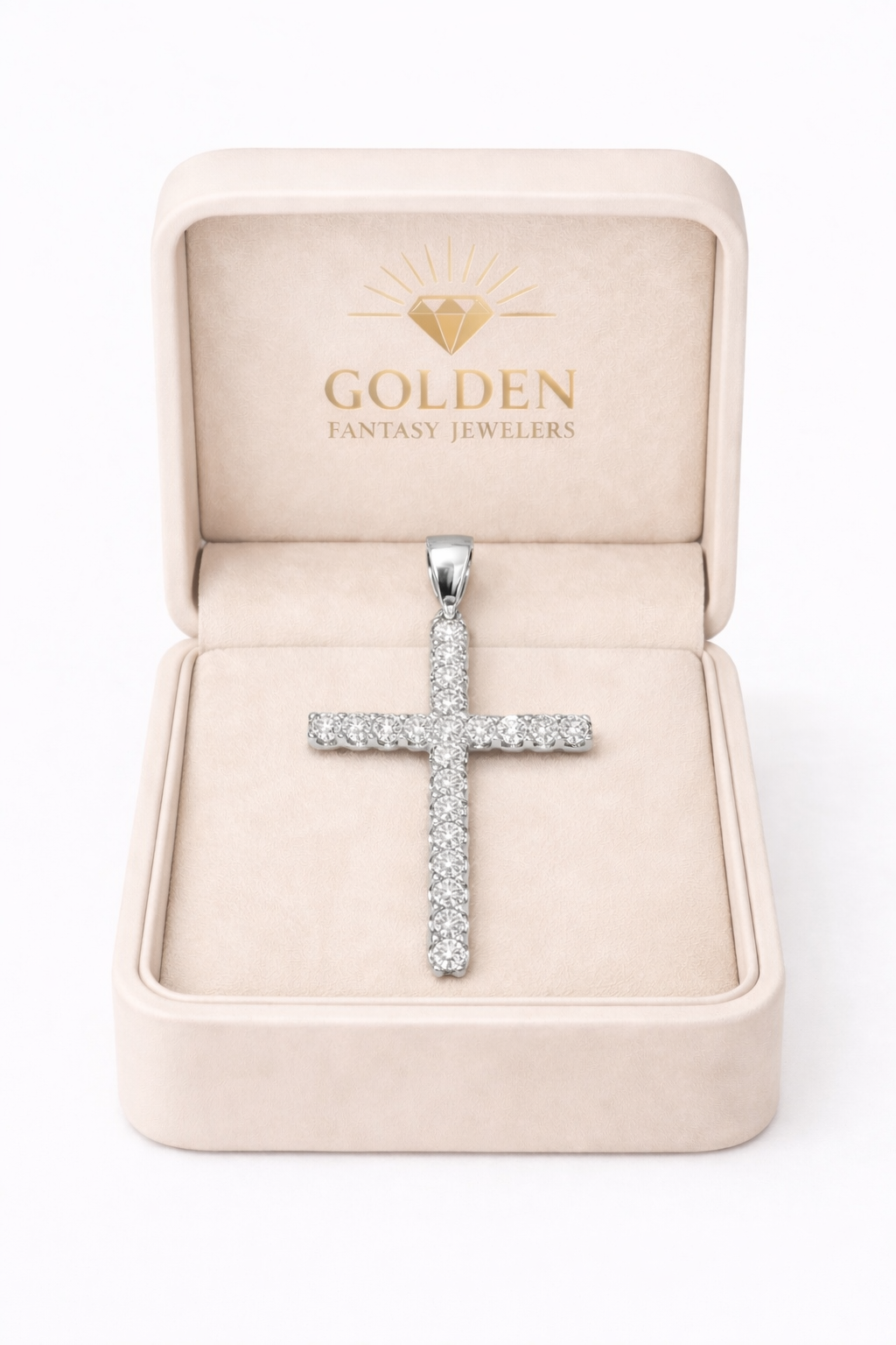 14K White Gold Cross Charm 3.28 ct Natural Diamond