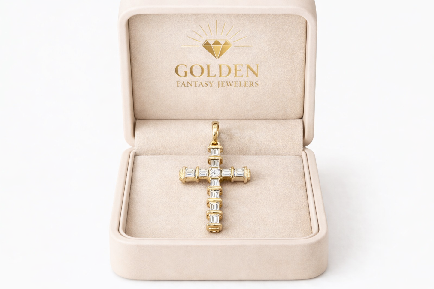 14K Yellow Gold Cross Charm Baguette 0.65 ct Natural Diamond