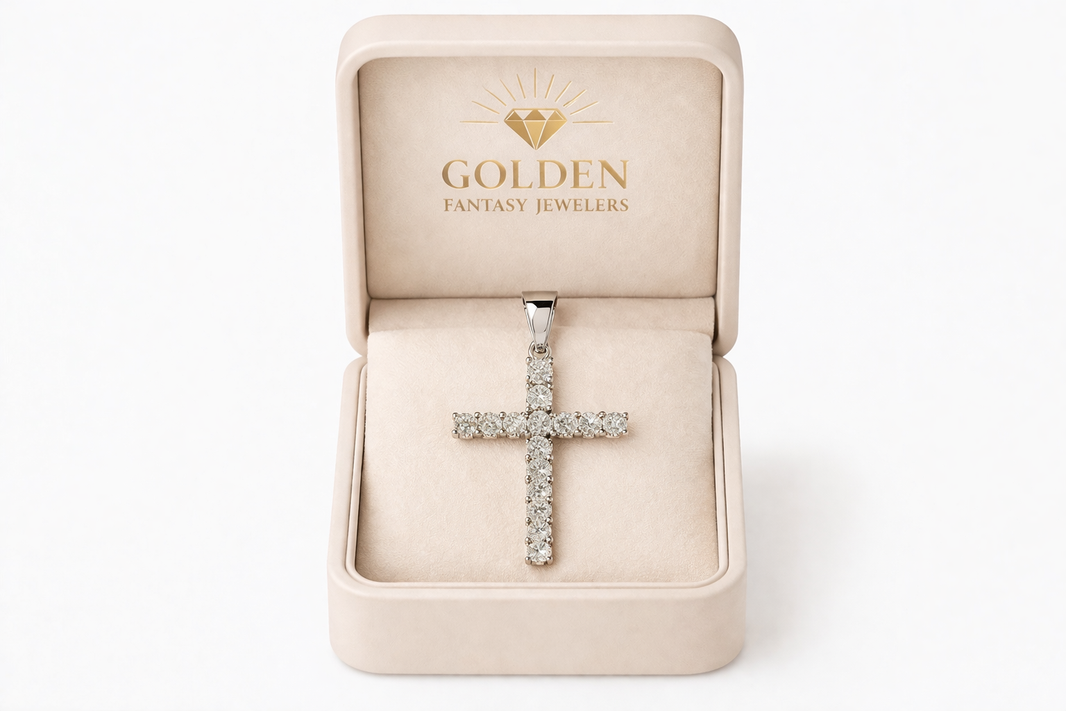 14K White Gold Cross Charm 3.27 ct Natural Diamond