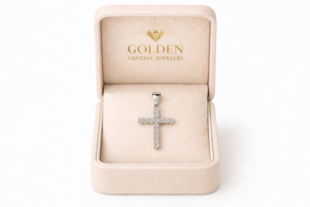 14K White Gold Cross Charm 1.07 ct Natural Diamond
