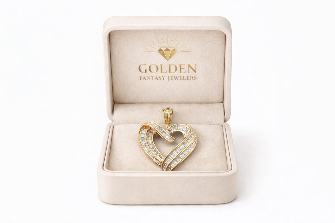 14K Yellow Gold Heart Charm Baguette 0.75 ct Natural Diamond