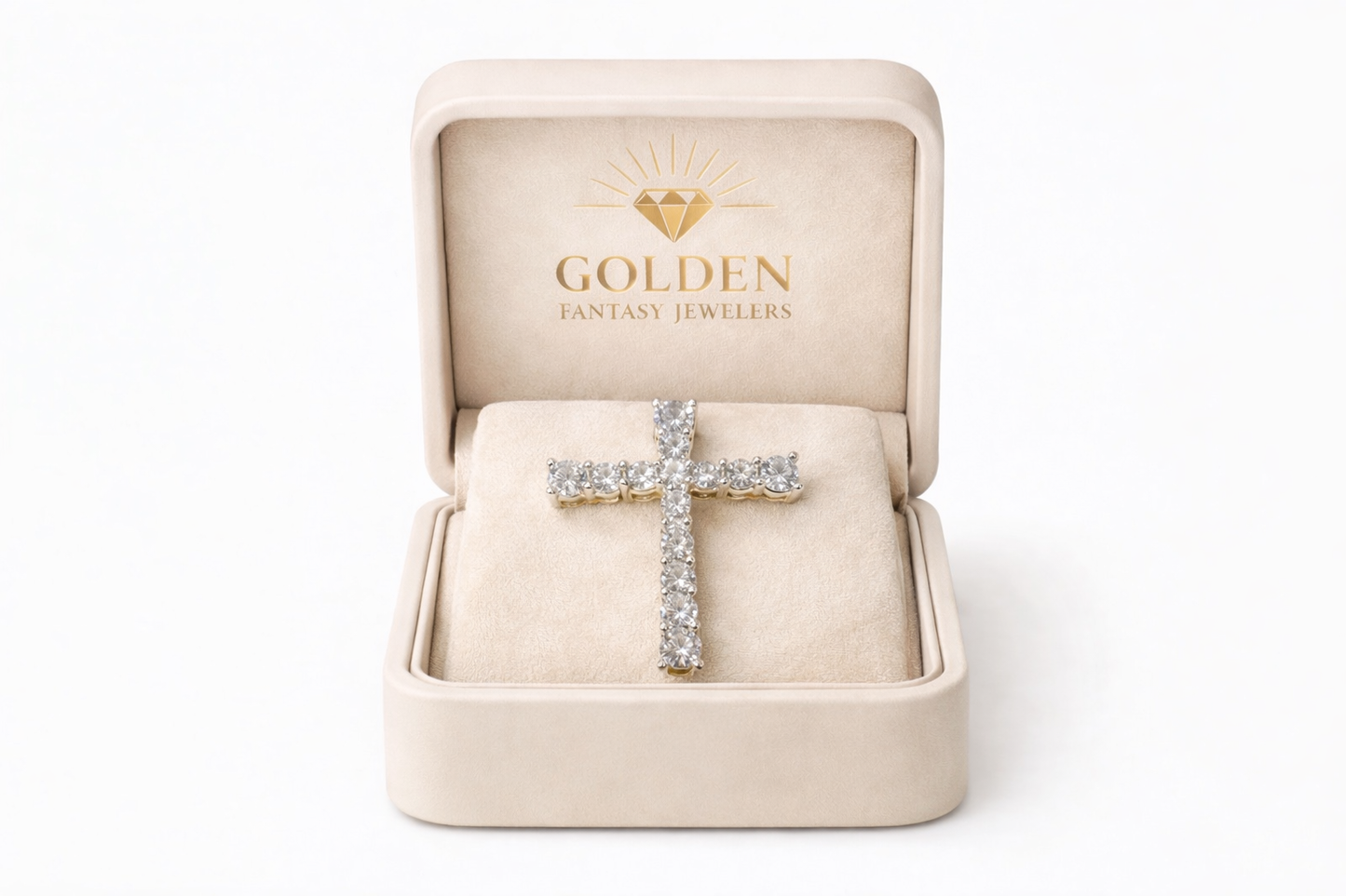 14K Yellow Gold Cross Charm Round 2.00 ct Lab Grown Diamond