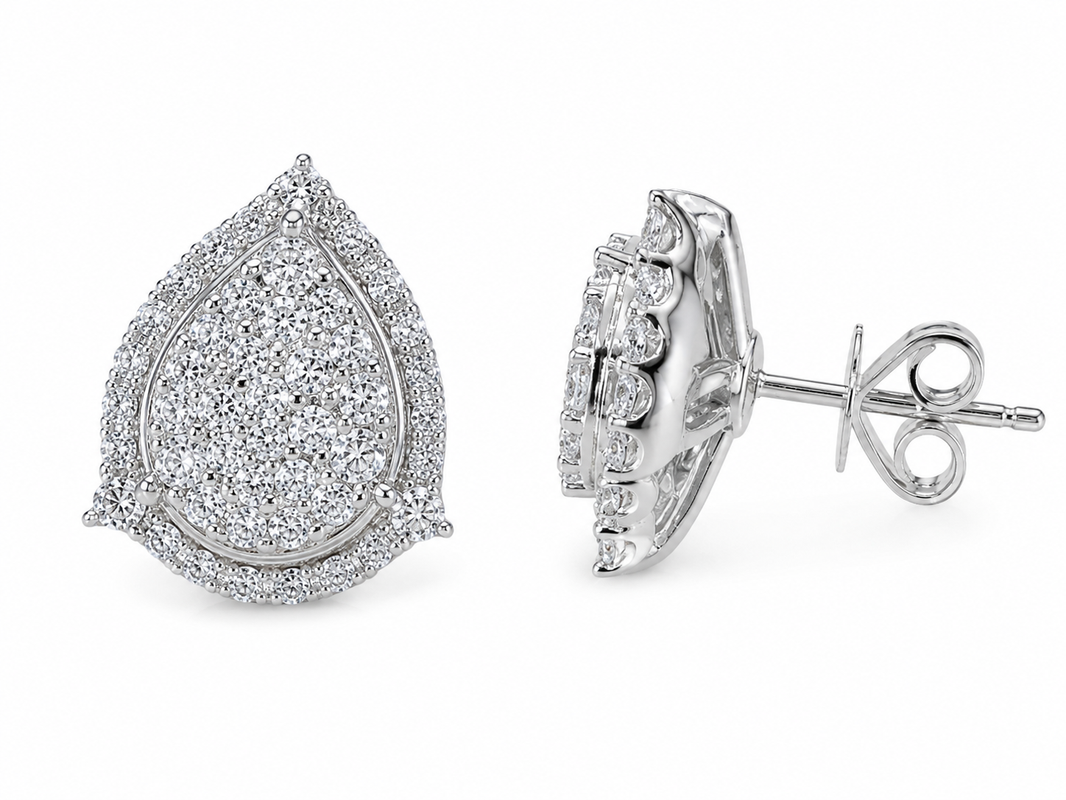 Sterling Silver Pear Earrings 2.00 ct Lab Grown Diamond