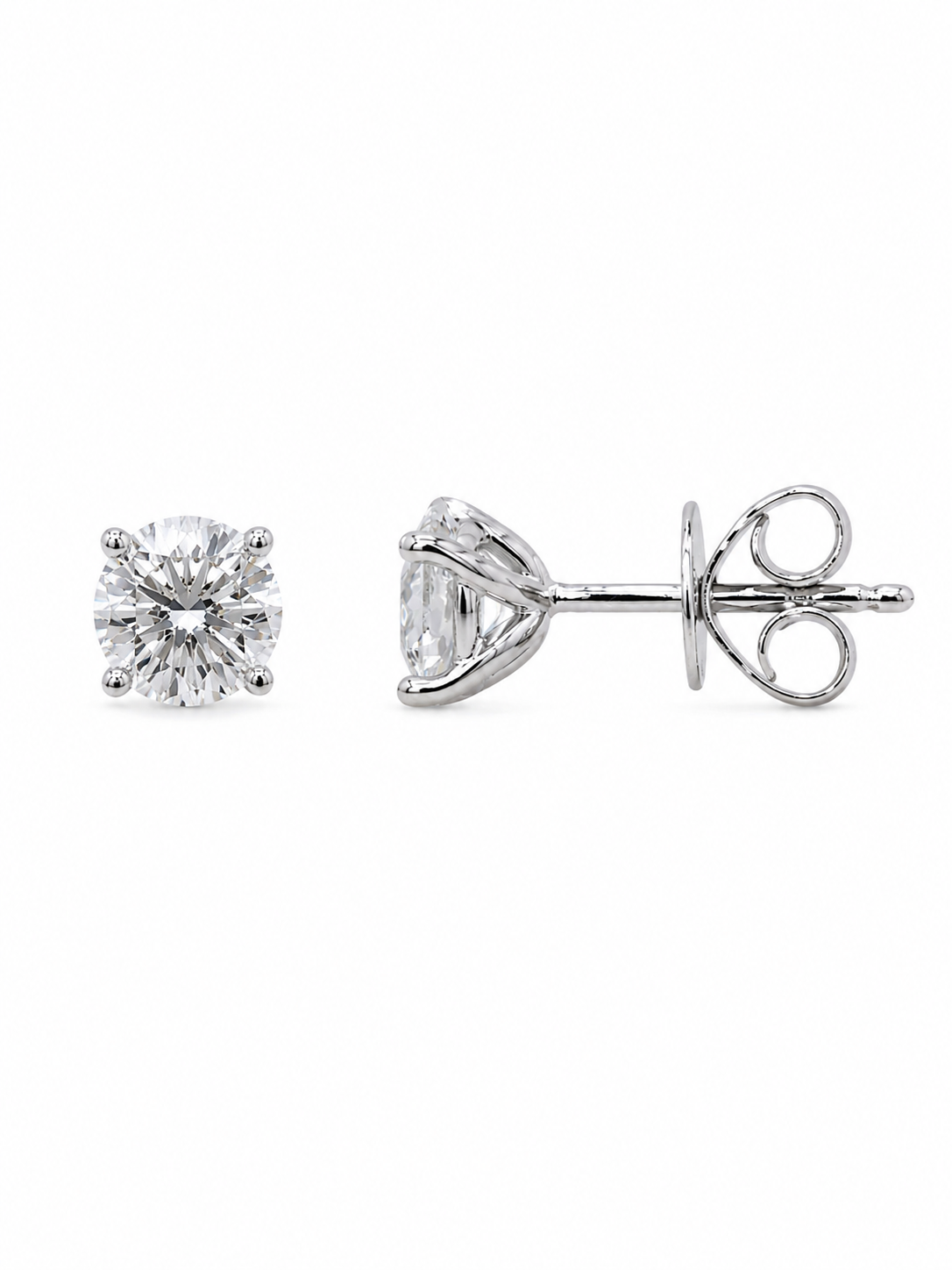 Sterling Silver Round Solitaire Earrings 1.00 ct Lab Grown Diamond