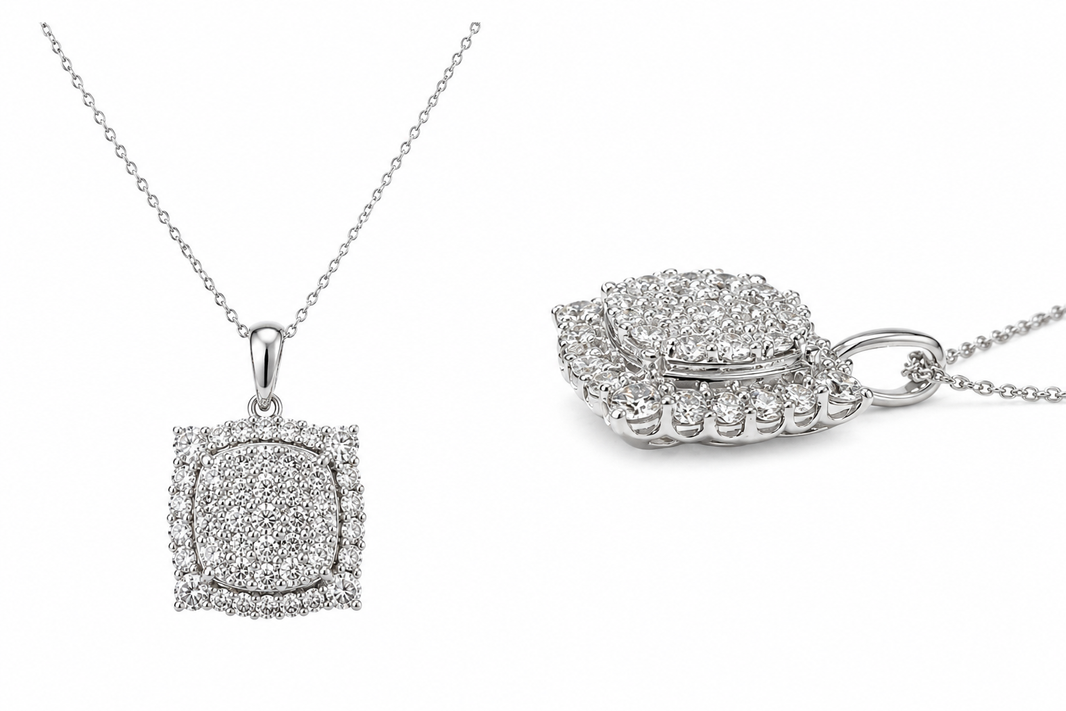 Sterling Silver Round Halo Charm/Chain 1.50 ct Lab Grown Diamond