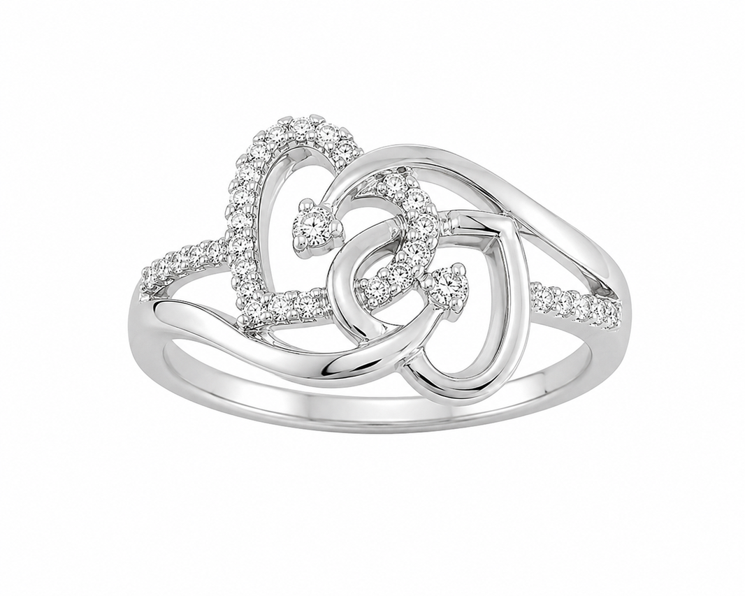Sterling Silver Heart Ring 0.10 ct Natural Diamond