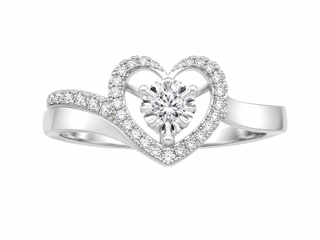 Sterling Silver Heart Ring 0.10 ct Natural Diamond