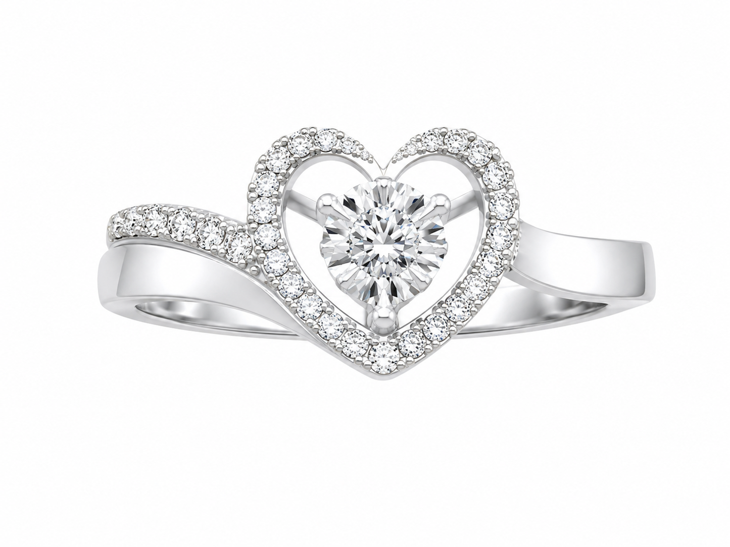 Sterling Silver Heart Ring 0.10 ct Natural Diamond