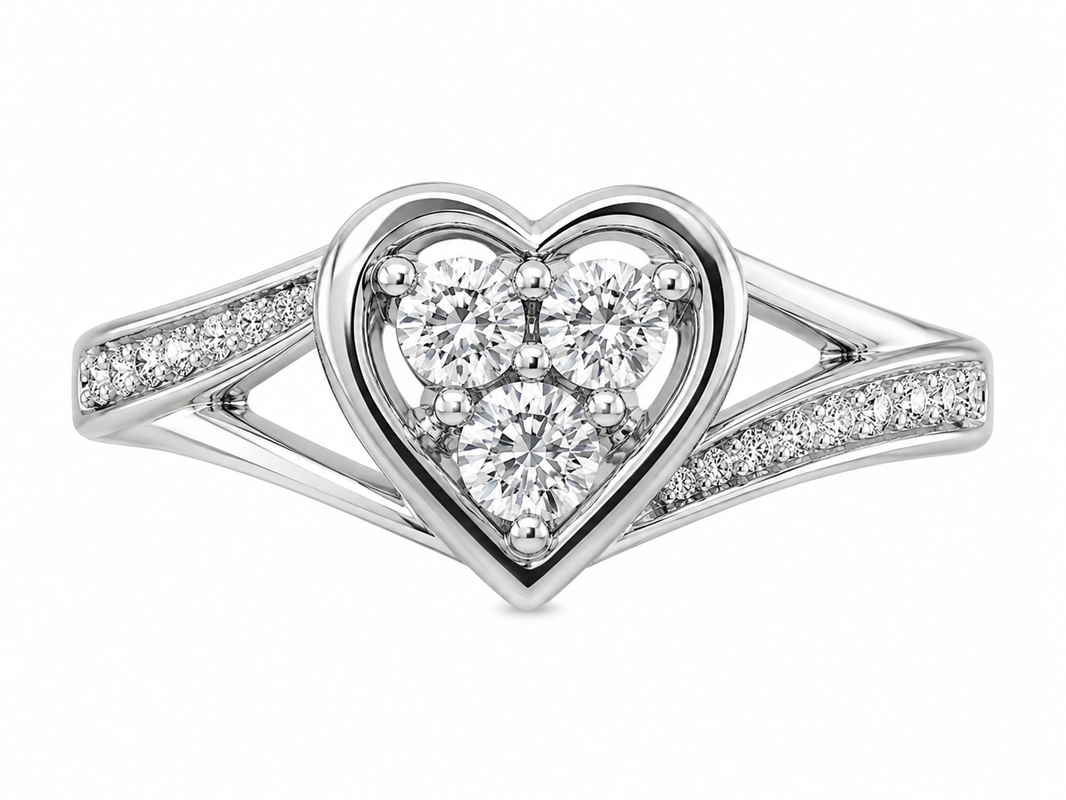 Sterling Silver Heart Ring 0.05 ct Natural Diamond