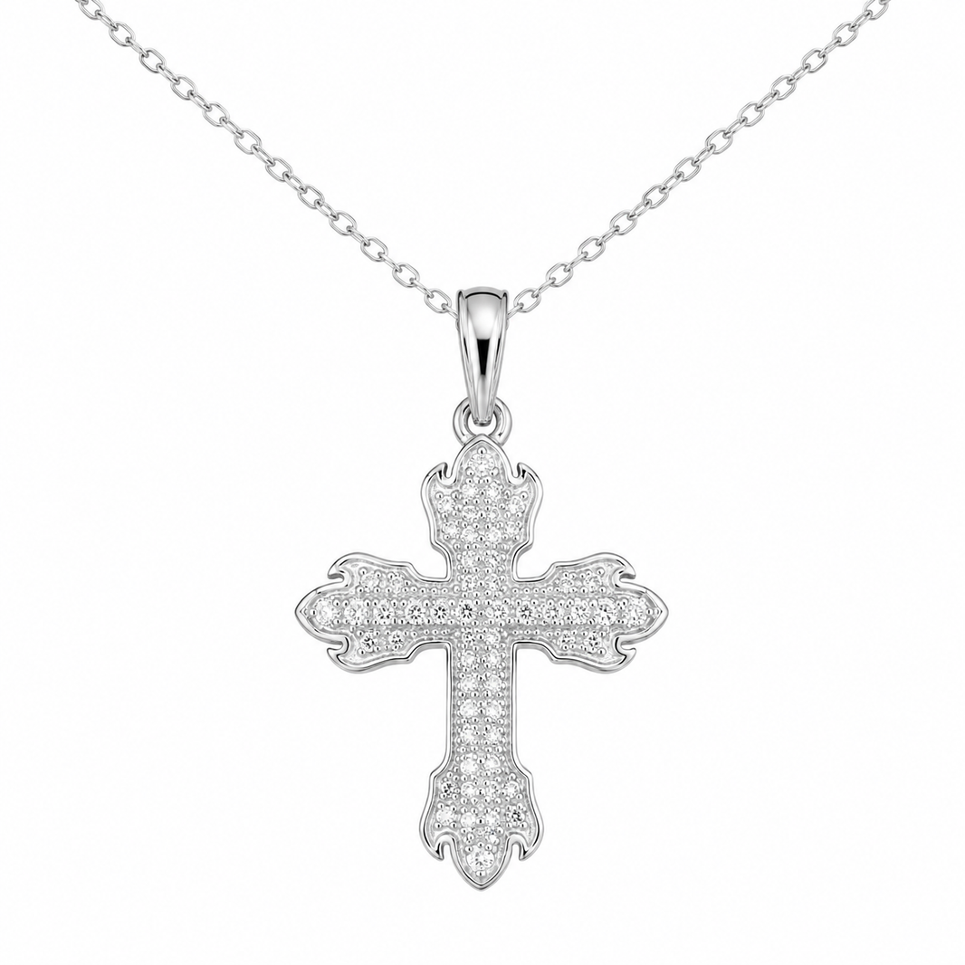 Sterling Silver Cross Charm/Chain 0.20 ct Natural Diamond