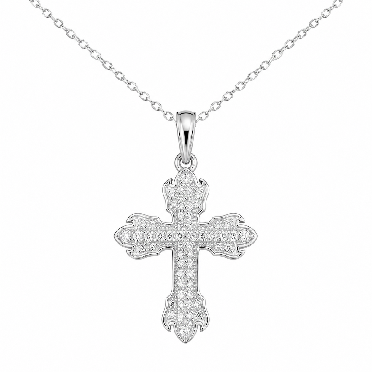 Sterling Silver Cross Charm/Chain 0.20 ct Natural Diamond