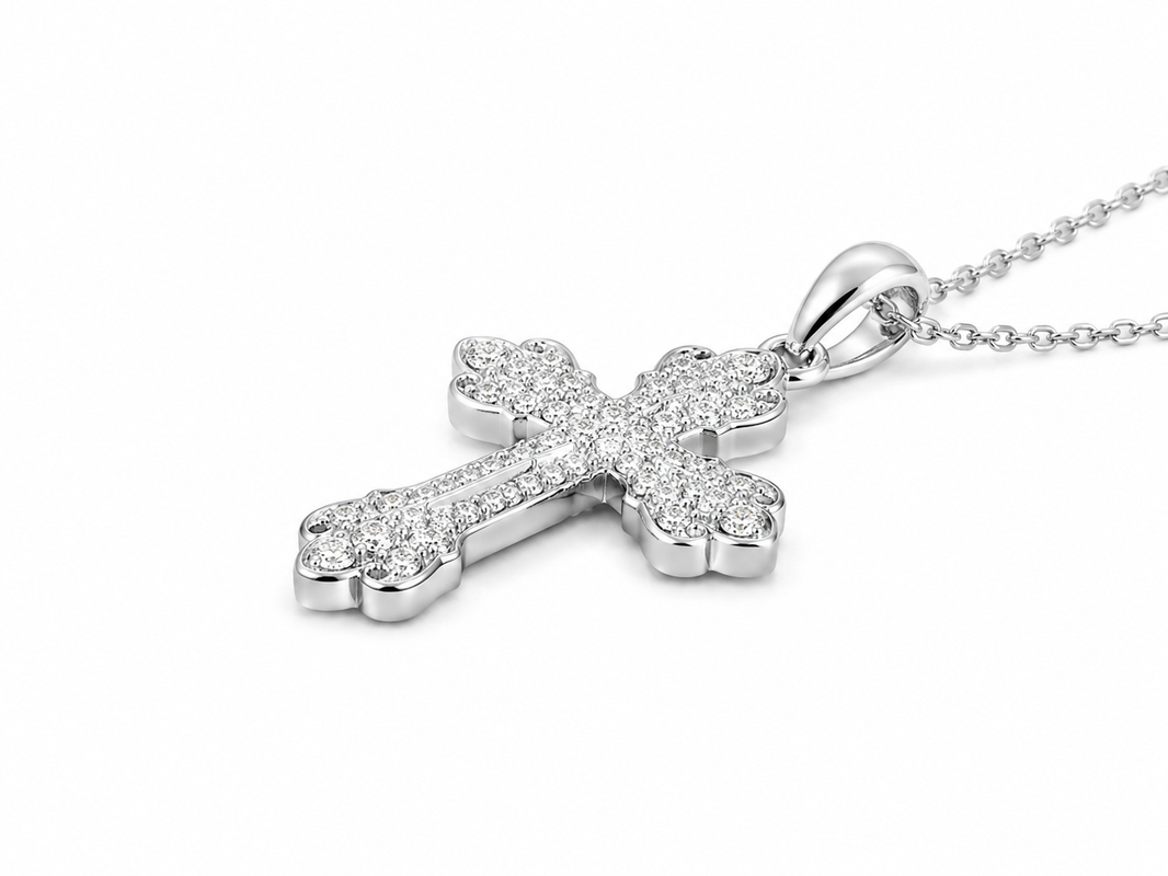 Sterling Silver Cross Charm/Chain 0.20 ct Natural Diamond