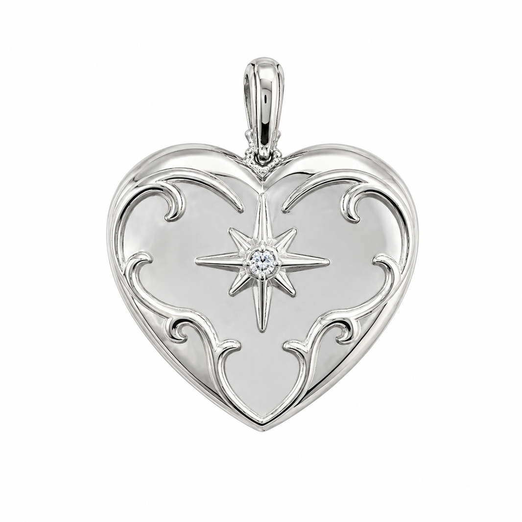 Sterling Silver Heart Locet Charm 0.08 ct Natural Diamond