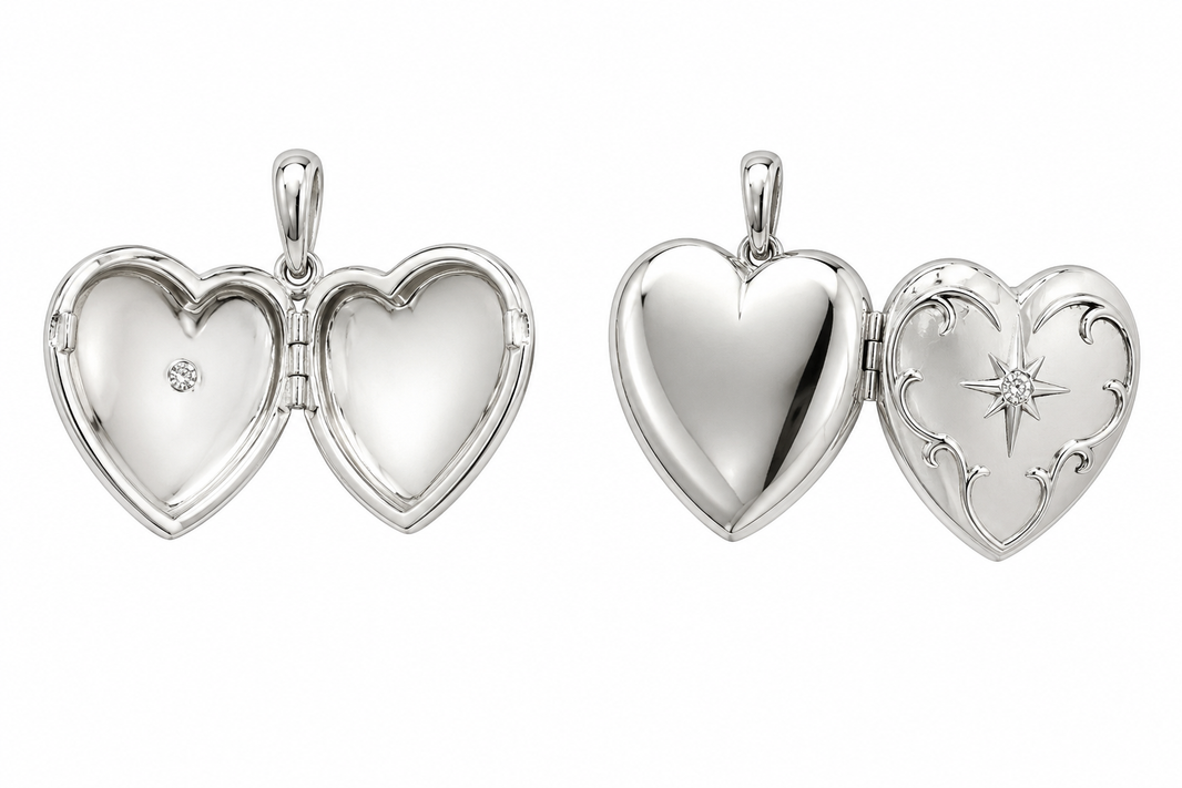 Sterling Silver Heart Locet Charm 0.08 ct Natural Diamond