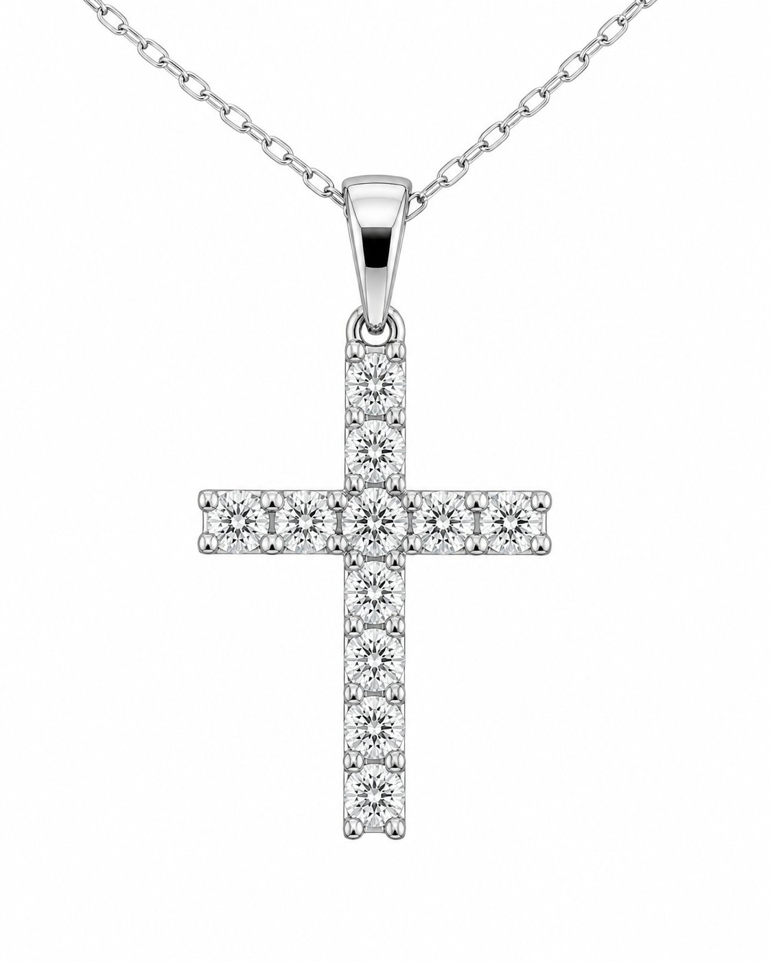 Sterling Silver Cross Charm/Chain 0.05 ct Natural Diamond